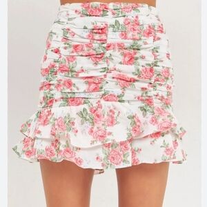 Endless Rose Women's Floral Linen Ruffled Mini Skirt